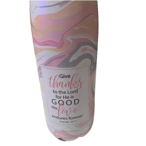"Give Thanks" Marble Patterned Stainless Steel Water Bottle 20oz Insulated 10.5' - Picture 2 of 15